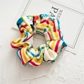 Velvet hair scrunchie with colorful stripes and tropical patterns on textured background - 4# Multicolored Stripe Print