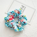 Blue velvet Christmas scrunchie with Santa and snowflake print on textured background - 8# Blue Christmas Velvet Print