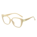 Chic cream oversized square sunglasses with gold V-detail and blue light blocking lenses - Beige + White