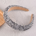 Detailed view of silver beaded headband with high-shine crystals and padded interior - Silver