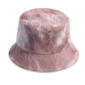 Close-up of pink tie-dye corduroy fabric texture and fine stitching on the bucket hat - 58cm / Fine Stripe Brown