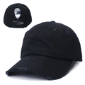 Casquette de baseball noire en coton avec trou pour queue de cheval et détails déchirés - Réglable / Noir