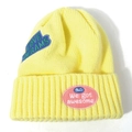 Bright yellow knitted beanie featuring colorful letter embroidery for a stylish winter look - Yellow