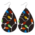 Boucles d'oreilles goutte en similicuir avec motifs d'ampoules de Noël colorées pour femmes - Noir avec Ampoules Colorées