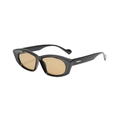 Chic cat eye sunglasses with black frame, amber lenses and silver metal temple accents - Black Frame Tea Lens