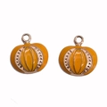 Halloween orange enamel pumpkin charms with gold metal loops for DIY jewelry making - 3D / Pumpkin
