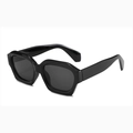 Fashionable all-black geometric square sunglasses with a glossy thick plastic frame - Black Frame Grey Lens