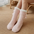 Calze da casa rosa per donna con fodera in pile calda e dettagli con pompon - Taglia unica / Rosa