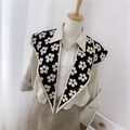 Knitted black shawl wrap featuring elegant beige floral embroidery for casual outfits - Knitted Pointed Floral Black