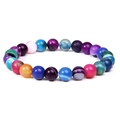 Multicolor striped agate beaded bracelet with natural sunstone texture and elastic cord - Colorful Striped Agate