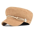 Klassische khakifarbene Cord-Schirmmütze mit geflochtener Kordel und goldenem Knopf - Verstellbar / Cord Khaki