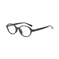 Occhiali classici in plastica nera a forma ovale con rivetti argentati e lenti anti-luce blu - Nero