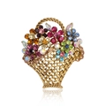 Elegant gold flower basket brooch with colorful crystals on a pure white background - Flower Basket YNCP3633