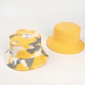 Detail shot of yellow cotton bucket hat and stylish tie-dye pattern sun cap for outdoors - One Size / Yellow Grey White Tie-Dye (Reversible)