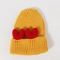 Gorro de punto grueso amarillo brillante para invierno con dos corazones rojos de felpa - Amarillo