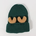 Gorro de punto grueso verde oscuro con lindos cuernos marrones para el calor invernal - Verde Oscuro