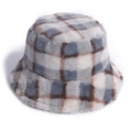 Stylish cozy plush plaid bucket hat with grey and white checkered pattern for winter - Classic Plaid / Gray