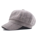 Retro grey plaid newsboy cap for women featuring classic wool blend texture - 57-58cm / Light Khaki