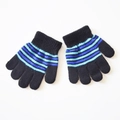 Winter knit gloves for kids aged 1-4 with black and blue stripes and warm fleece lining - M / Black 1