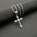 Colgante de cruz de plata en acero con circonitas brillantes y cadena tipo caja - Solo colgante plateado