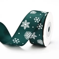 Dark green Christmas grosgrain ribbon with white snowflake patterns on a roll - Green Ribbon with White Snowflakes (9m)