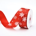 Red Christmas grosgrain ribbon with white snowflake and polka dot patterns on a roll - Red Ribbon with White Snowflakes (9m)