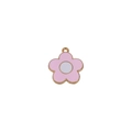 Pink and white enamel flower pendant charm in golden finish for DIY necklaces - Pink Flower