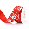 Red Christmas ribbon detail featuring white snowman prints and snow dots on fabric - Red Ribbon with Snowmen (9m)