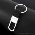 Business style silver zinc alloy and black leather keychain for men with snap hook - GX-496 Geometric Black Leather
