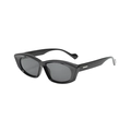 Retro black oval cat eye sunglasses with dark grey lenses and metal trim accents - Black Frame Grey Lens