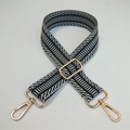 Adjustable canvas shoulder strap with black and white ethnic pattern and gold buckles - Green
