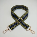 Adjustable navy blue and yellow herringbone strap with gold hooks for crossbody bags - Black Yellow Stripe