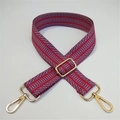Adjustable crossbody bag strap with red and blue geometric embroidery and gold clips - Grey Red Stripe / Gold Buckle