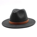 Detail of dark grey fedora hat featuring a brown leather band with white stitching details - Dark Gray