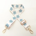 Adjustable floral bag strap with blue flowers on off-white fabric and gold hardware - Beige Blue Daisy - Silver Buckle