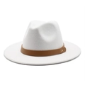 Classic white wool felt fedora hat with brown leather band and gold stud accent - M (56-58cm) / White