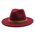 Detail of burgundy fedora hat featuring a brown faux leather band and gold stud accent - M (56-58cm) / Burgundy