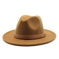 Detail of the brown wool fedora hat featuring a leather band and gold metal rivet decoration - M (56-58cm) / Light Coffee