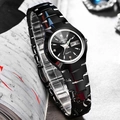 Women's quartz watch in tungsten steel black finish with diamond indices and date window - Gunmetal Black Dial [Day Date]