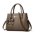 Taupe lychee grain leather handbag with woven pattern and adjustable shoulder strap - Khaki
