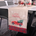 Christmas table runner and wine bottle cover with red truck and plaid patterns - Truck Table Runner