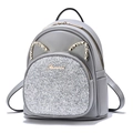 Cute mauve backpack with sequined pocket and rhinestone cat ears for school girls - Gray