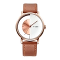 TOMI hollow design quartz watch with brown leather strap and rose gold case for women - Rose Gold Case Brown Strap White Dial