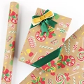 Christmas kraft paper with candy canes and holly patterns for holiday gift wrapping - Design 1 (Candy Cane/Lollipop Pattern) / 50*70CM
