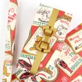 Vintage Christmas wrapping paper with red reindeer and teddy bear patterns on kraft paper - Design 2 (Vintage Santa/Teddy Bear Pattern) / 50*70CM