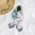 Elegant silk-like square neck scarf with alphabet print in blue, green and beige - Teacup Grey