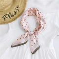 Pink silk square scarf with geometric triangle pattern and dark coffee borders - Small Heart Pink