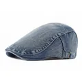 Berretto piatto in denim lavato blu vintage con fibbia in metallo regolabile e stile retrò - Regolabile / Blu medio