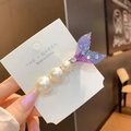 Fermaglio per capelli a sirena con paillettes viola sfumate e perle eleganti su carta - Viola