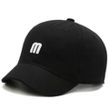 Classic black short brim cotton baseball cap featuring a white 3D embroidered letter M logo - Embroidered M Style / Black